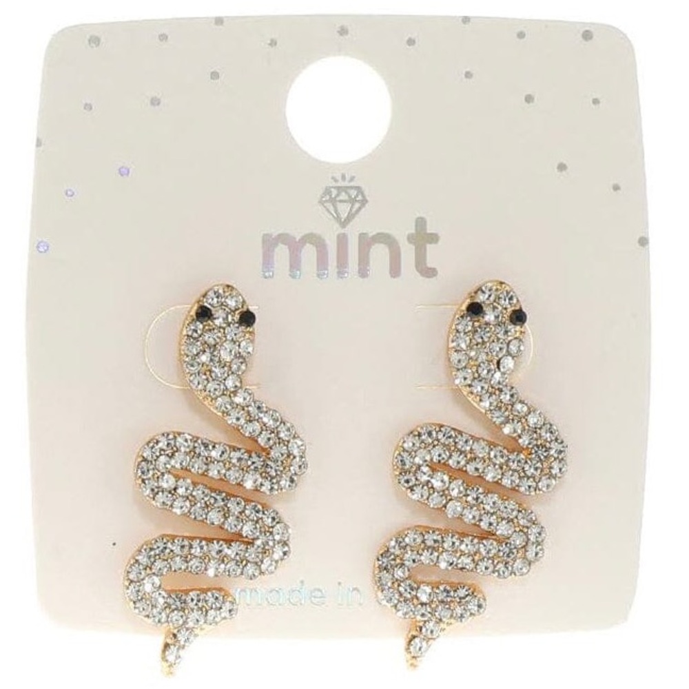 NWT - MINT - SNAKE RHINESTONE EARRINGS - Gold